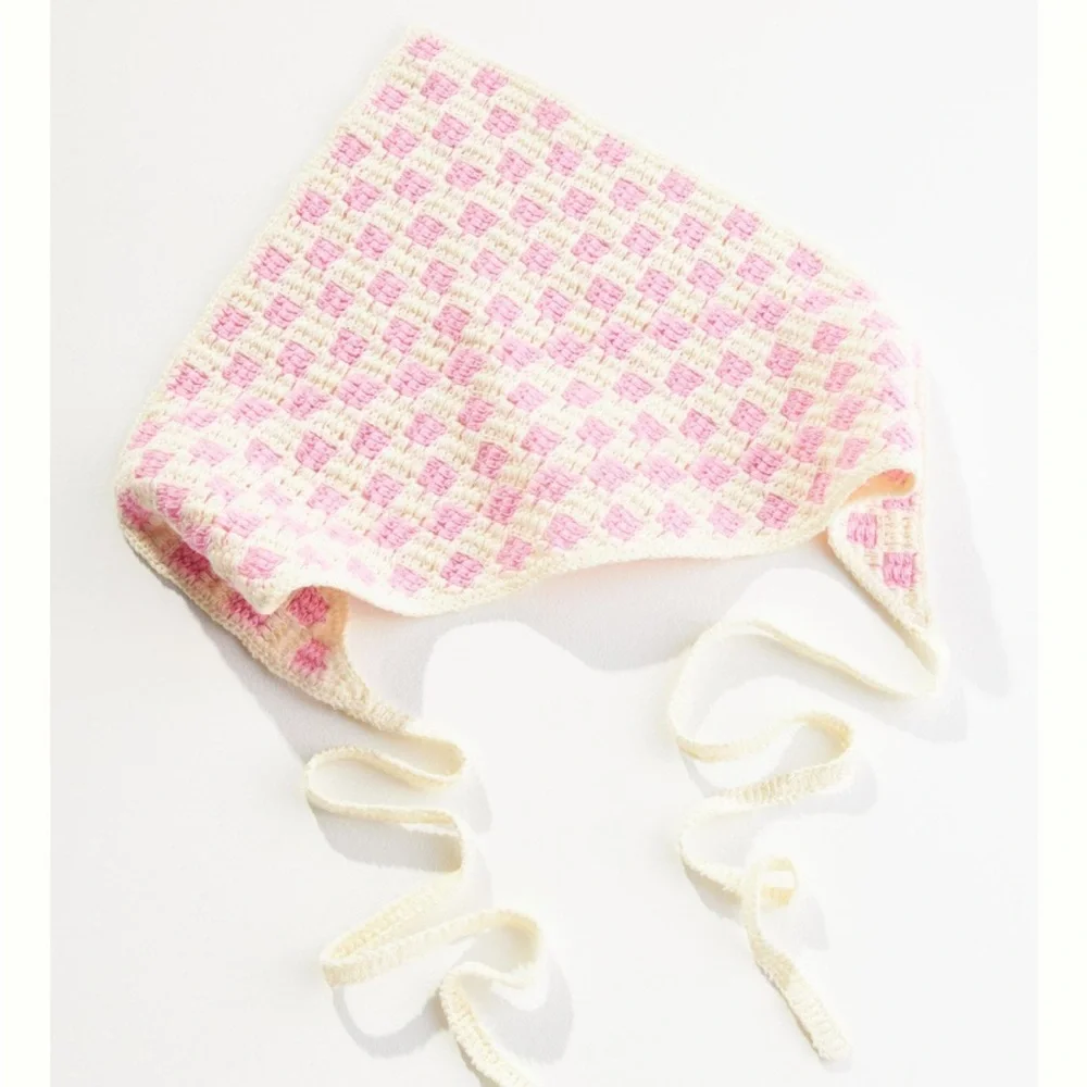 Checker Crochet Triangle Hair Scarf